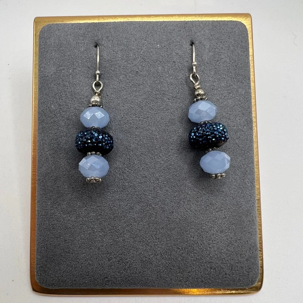 Blue Bead Dangle‎ Earrings 925 Sterling Silver Accents Women's Jewelry